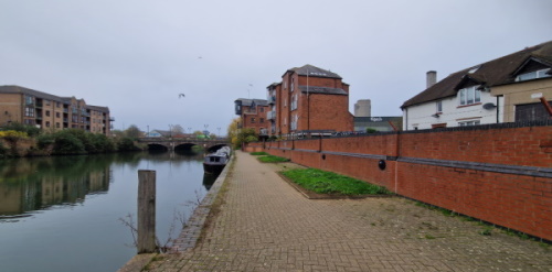 This image: a photograph of the footpath along the south bank River Nene, looking from the direction of the A508. 
					The map in this chapter shows map markers with different icons, each representing some of the challenges we have identified within Northampton and the opportunities these present to improve the town.
					Clicking on these map markers brings up photographs showing the current conditions of each location.